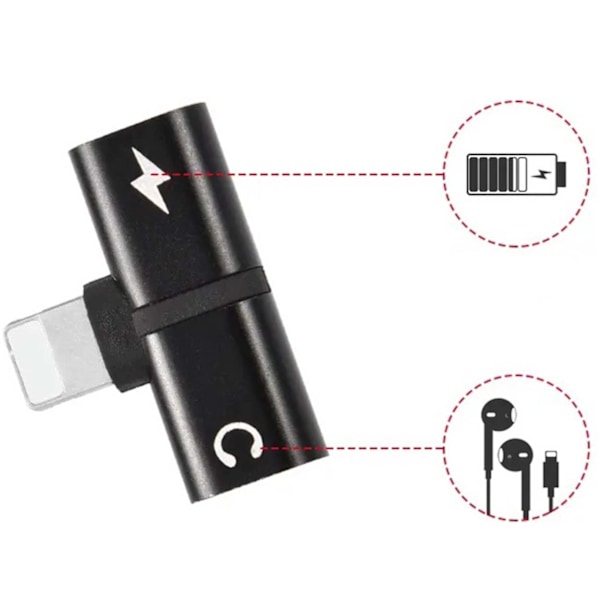 Lightning Adapter Splitter | Ääni ja lataus musta