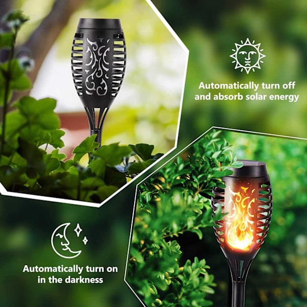 4-pak solar fakkel lanterne med flammende lys sort