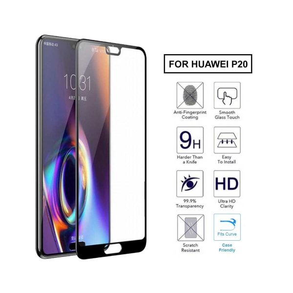 Huawei P20 Kattava HD -näytönsuoja Hiilikuitua karkaistu lasi musta