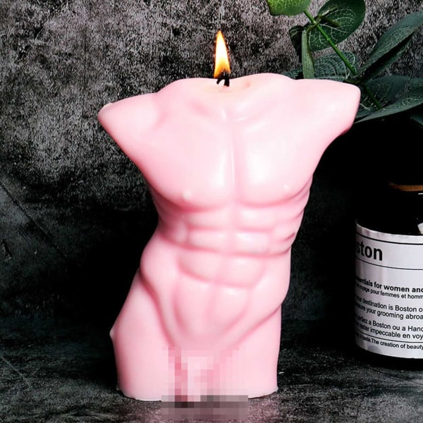 Lysform stearinlys 3D mænds krop 10 cm hvid