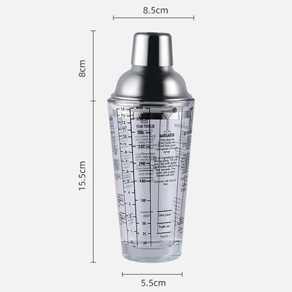 Cocktailshaker juomareseptin 400 ml: n ravistelijalasi ruostumattomasta teräksestä hopea