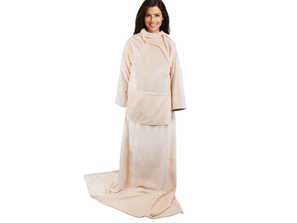 Super stort hettegenser teppe | XXL Tov morgenkåpe Beige grå