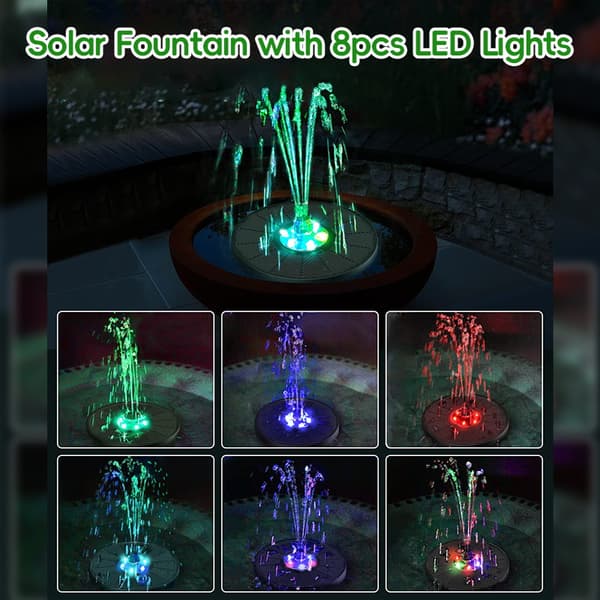 Solcellsfontän med Batteri och LED Belysning 16cm 1200mAh svart