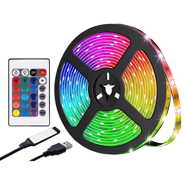 LED Strip RGB 5m vanntett med Bluetooth, app og fjernkontroll