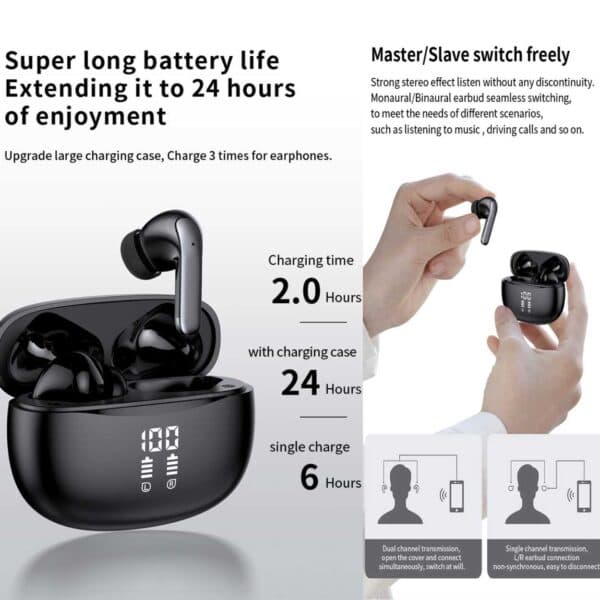 TWS Bluetooth-kuulokkeet ANC ENC BT 5.3 Musta musta