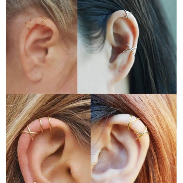 2-pack Fake Helix Piercing Ear Earring Ear Cuff uden Hole Gold guld