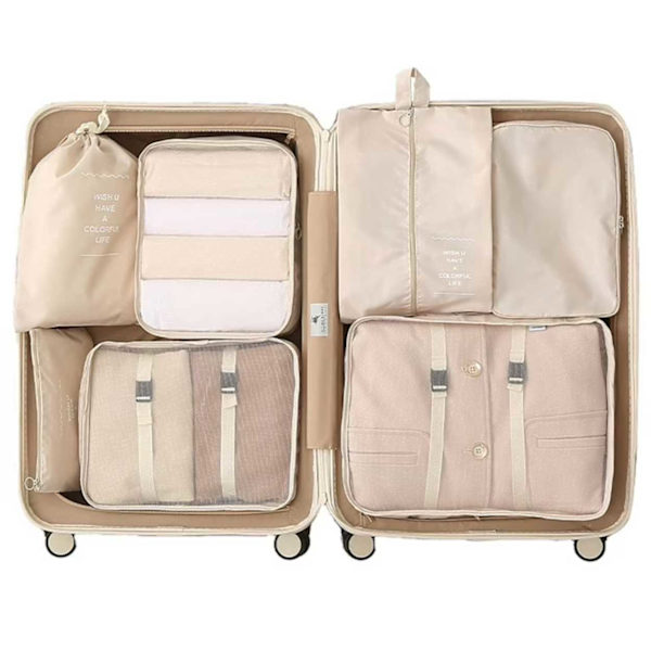 Rejsearrangør Pakkekuber til kuffert 7 stk Taskeindsatser Beige beige