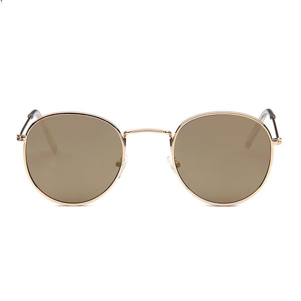 Runda Solglasögon Retro Guld Brunt Glas guld