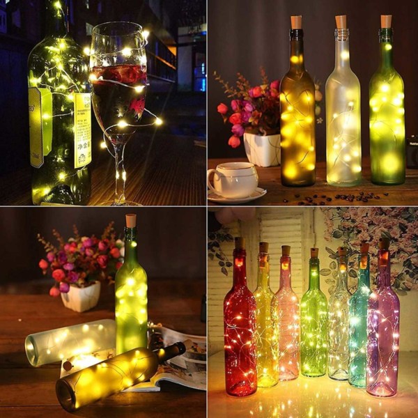 5-Pack Flasklampa med Solcell - Ljusslinga för Flaskor LED Korklampa gul