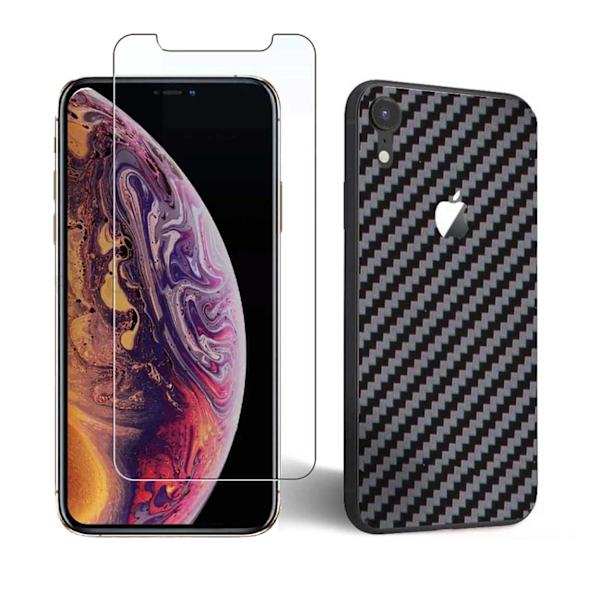 iPhone XR Display Film + Hiilikuidunsuojauskalvo selkänojalle läpinäkyvä