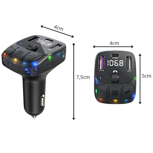 Bluetooth-autosovitinlaturi PD | Langaton FM-lähetin ja musiikkisoitin USB:llä musta