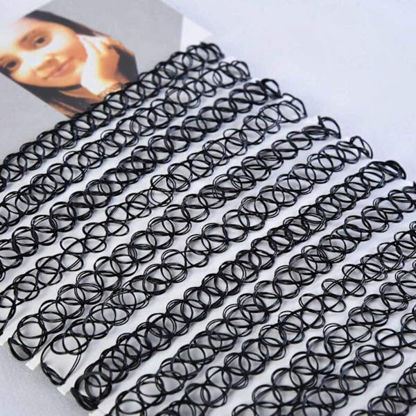 12-pack Svarta Choker Halsband Stretch Spets Lace svart