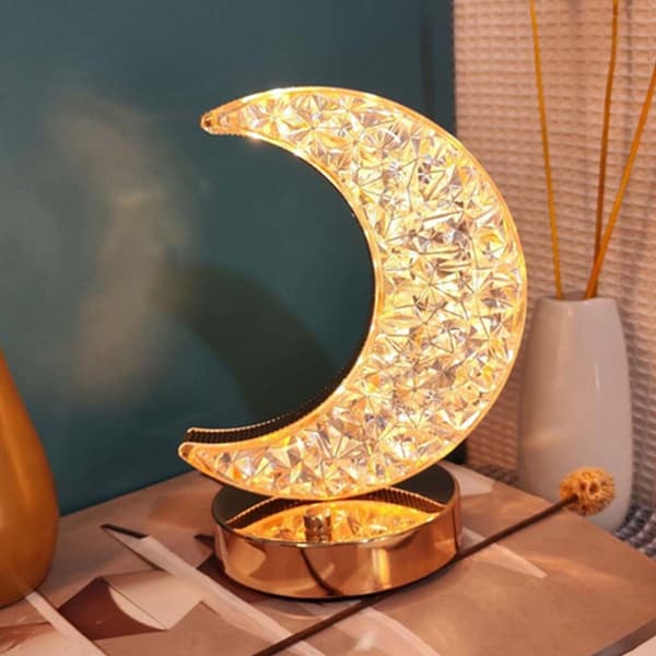 Oppladbar bordlampe Crystal Moon LED RGB gull
