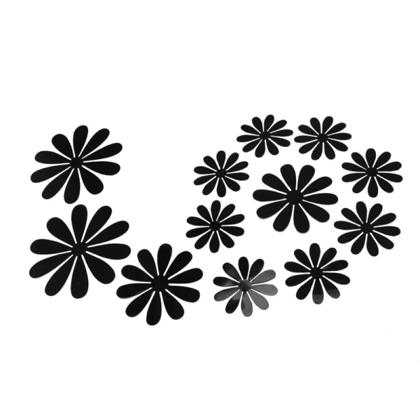 Väggdekoration 12-pack Blommor 3D Svart Väggdekal Stickers Väggdekor svart