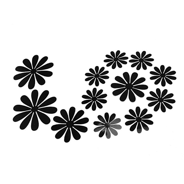 Vægindretning 12-pak blomster 3D Black Wall Decal Klistermærker Vægmaleri sort