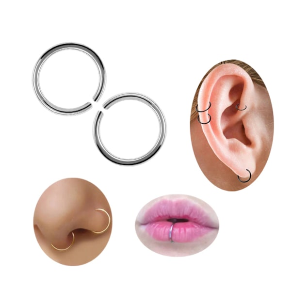 2-pack sølv falske piercing ører leppe nese septum leppe sølv