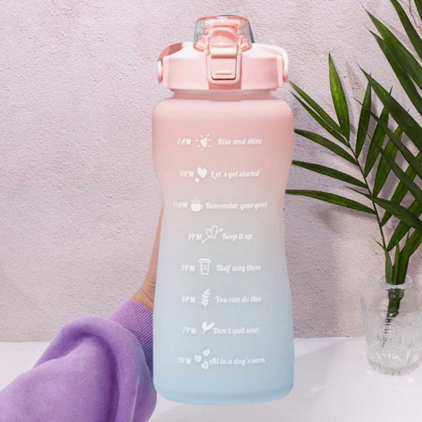 2L vandflaske med halm- og tidsmarkør pink