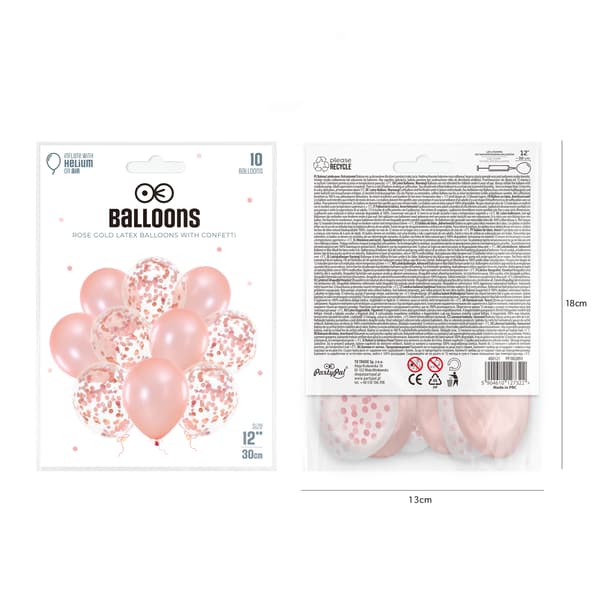 Rosa guld balloner med konfetti 12 tum 10 st
