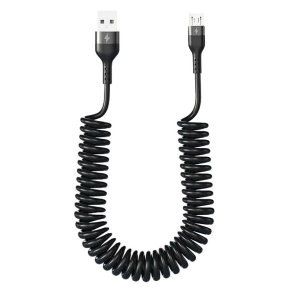 USB A Micro-USB spiraalikaapeli 3A Pikalataus 1,5 m Musta musta