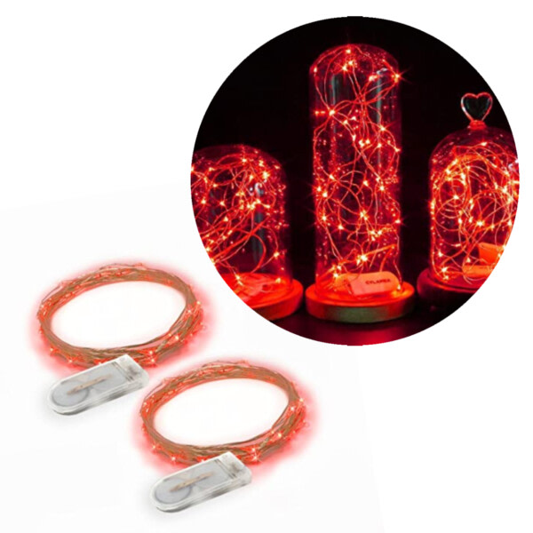 2-Pack 1m Mini LED Light Loop Battery-Powered Red Red rød