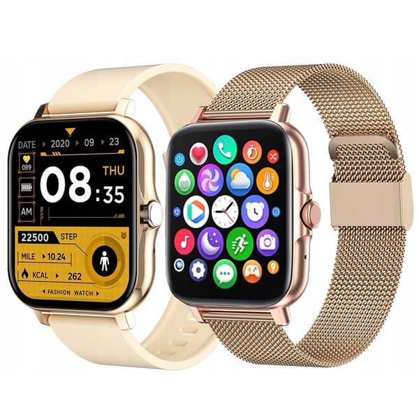 FitPro Smart Klocka med 2 Armband | Mäter Puls, Blodtryck, Sömn och Rörelse | Guld guld