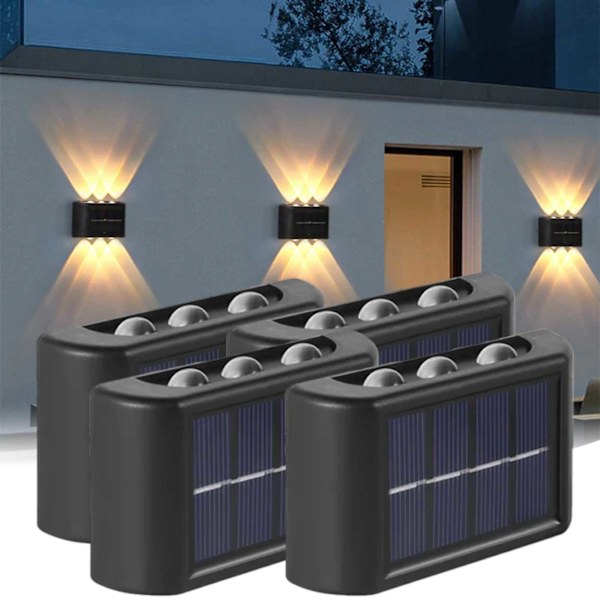 4-Pak Solar Lampe til Facadevæg Udendørs - Facadebelysning Solcelle Sort sort