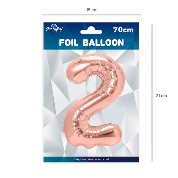 Folieballon Nummer 2 Rosaguld 70 cm