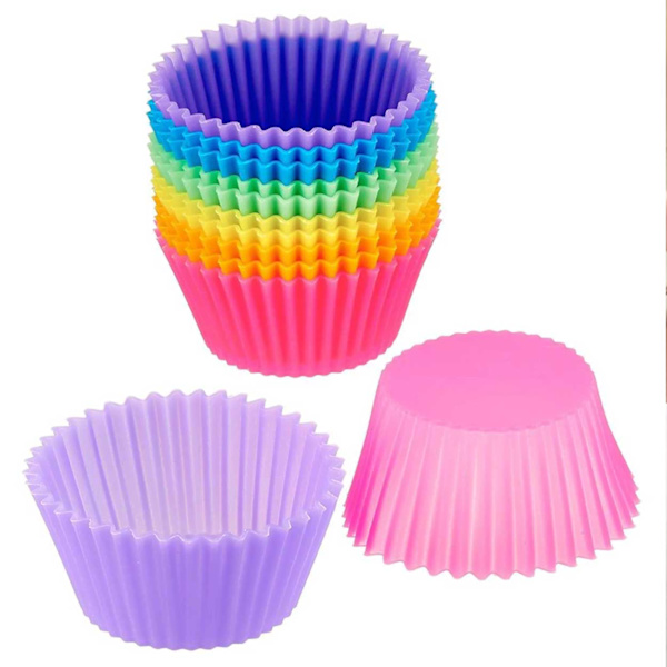 Silikone muffinforme / tyrforme - 12 -pak bagforme flerfarvet