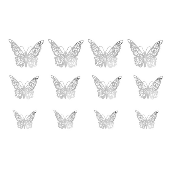 12-pack Fjärilar 3D Väggdekal Väggdekor Väggdekoration Silver silver