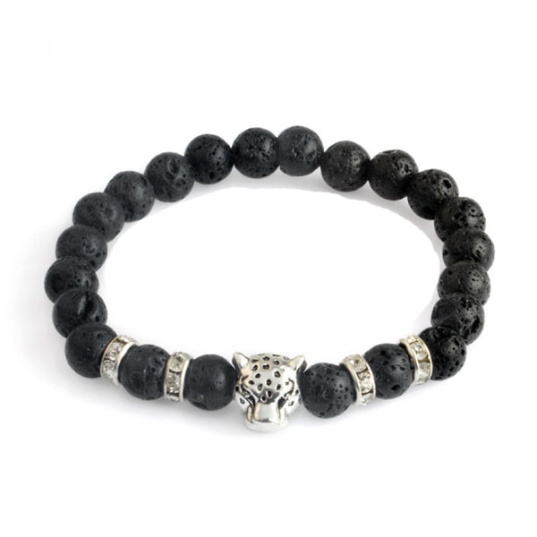 Trendigt Armband Courage Leopard Silver Svarta Lavastenar silver