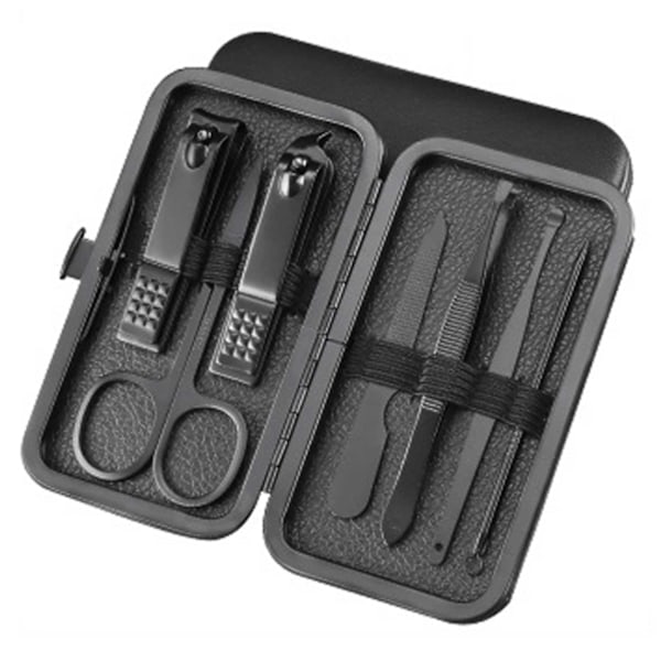 Sort Manicure Set 7 Dele - Nail Clippers Nailkit Etui sort
