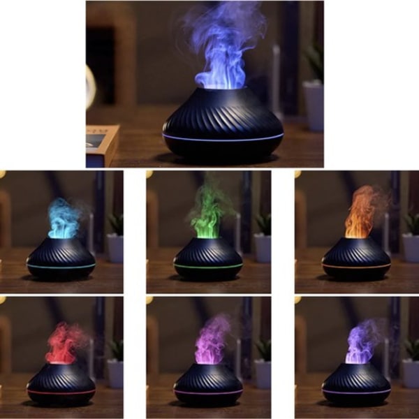 Flaming Aroma diffuusori | 3 eteeristä öljyä | RGB ilmankostutin musta