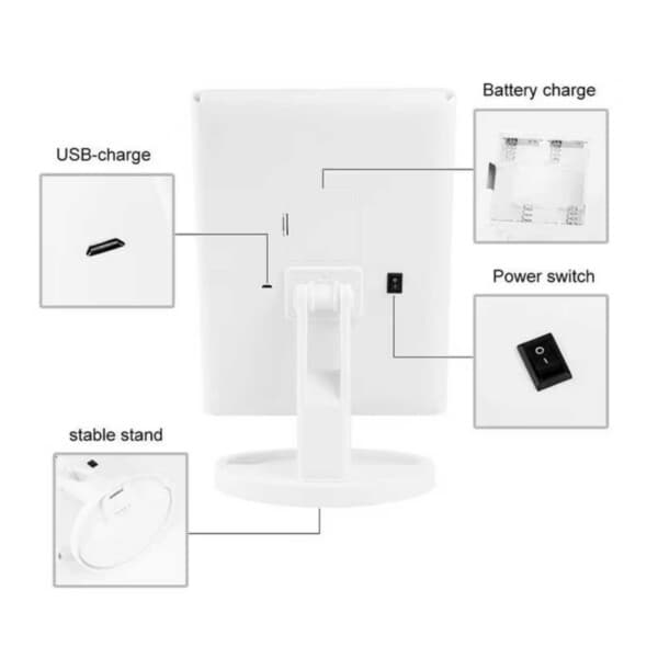 LED -sminke speil med belysning - Tri Fold Make Up Mirror White hvit