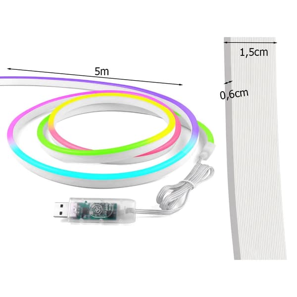 Neon LED Strip RGB 5m Bluetooth App Vandtæt Fleksibel