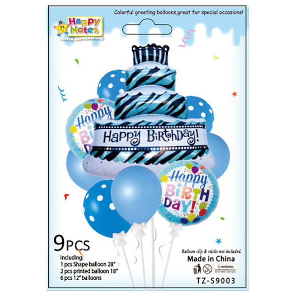 Ballongset Födelsedag Tårta | 9 Ballonger Blå blå