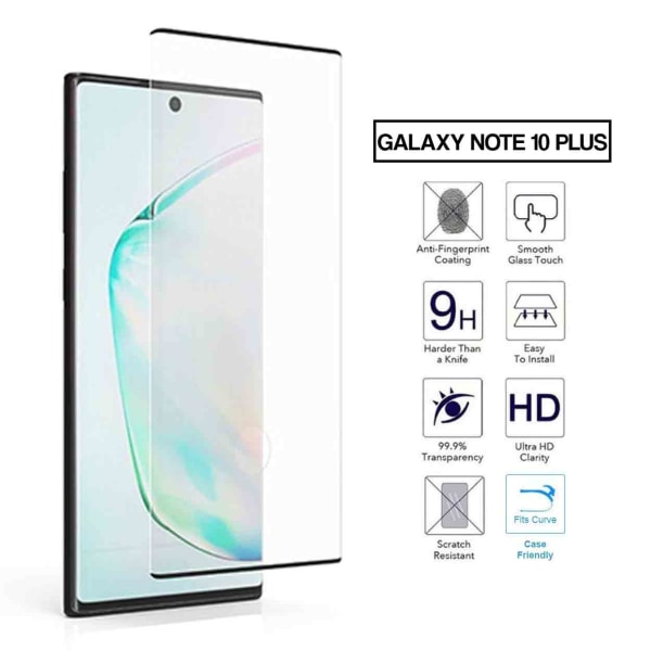 Galaxy Note 10 Plus 3D Curve HD Skærmbeskytter Carbon Fiber Temmered Glass sort
