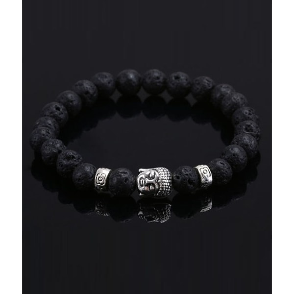 Trendy karma armbånd Buddha sølv svart lava steiner sølv