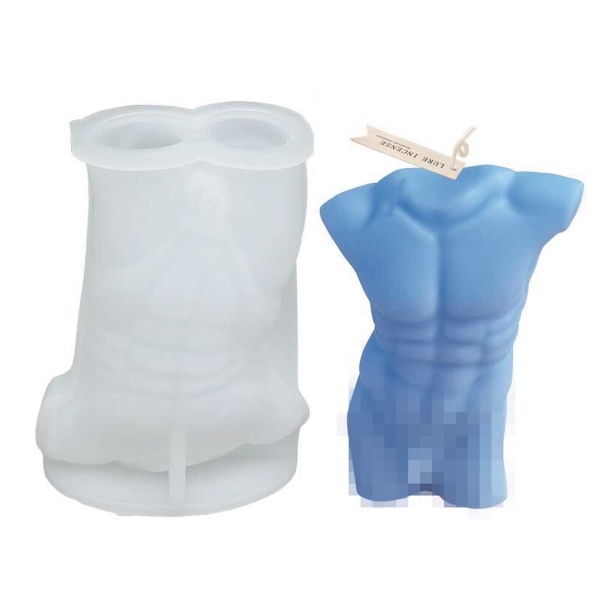 Lysform stearinlys 3D mænds krop 10 cm hvid