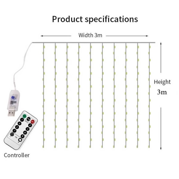 LED -verho USB -valolisilmukka kaukosäätimellä 3M kuuma valkoinen keltainen