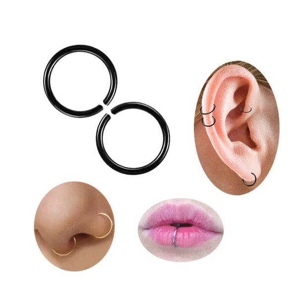 2-pack sorte falske piercing ører læbe næse ring septum læbe ring sort