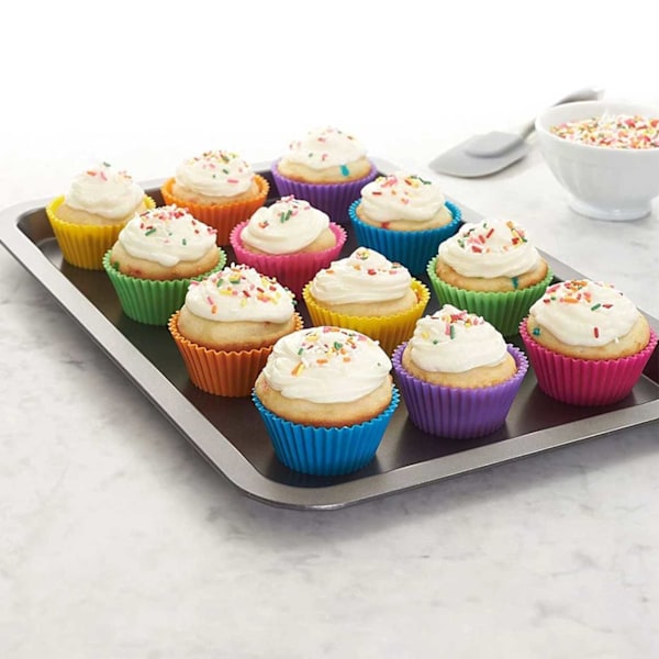Silikone muffinforme / tyrforme - 12 -pak bagforme flerfarvet