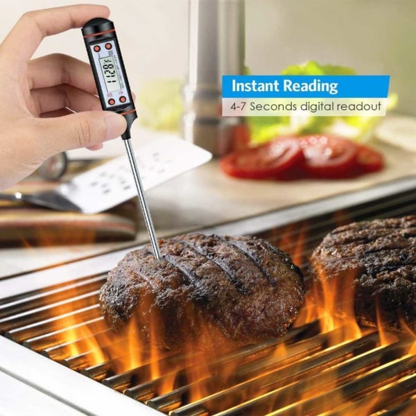 Digital køkkentermometer til mad, grill og væsker stegt termometer sort