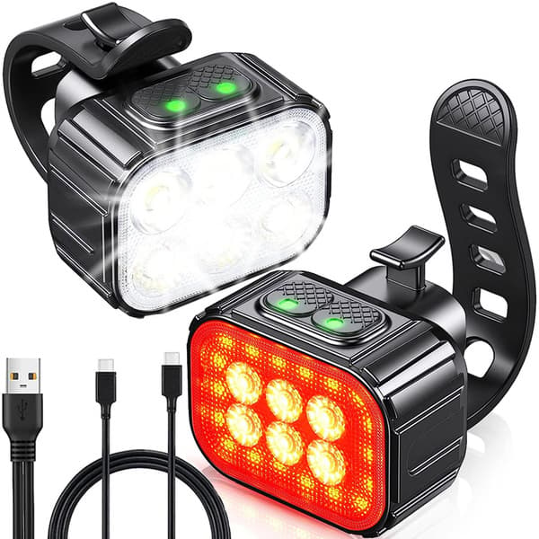 LED Cykellampa Set Fram och Bak USB-Uppladdningsbart IP65