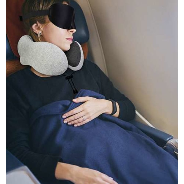 Memory Foam Resekudde | 3D Nackkudde | Set med Ögonmask och Öronproppar grå