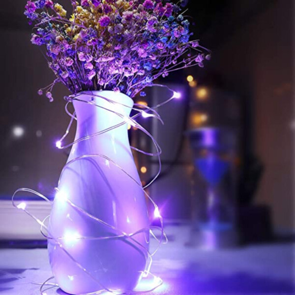 2-pack 1m mini-LED-valon silmukka-akkukäyttöinen violetti lila