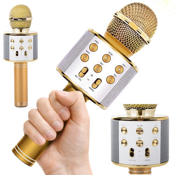 Trådlös Bluetooth Karaoke Mikrofon & Högtalare med Röstförvrängare Guld