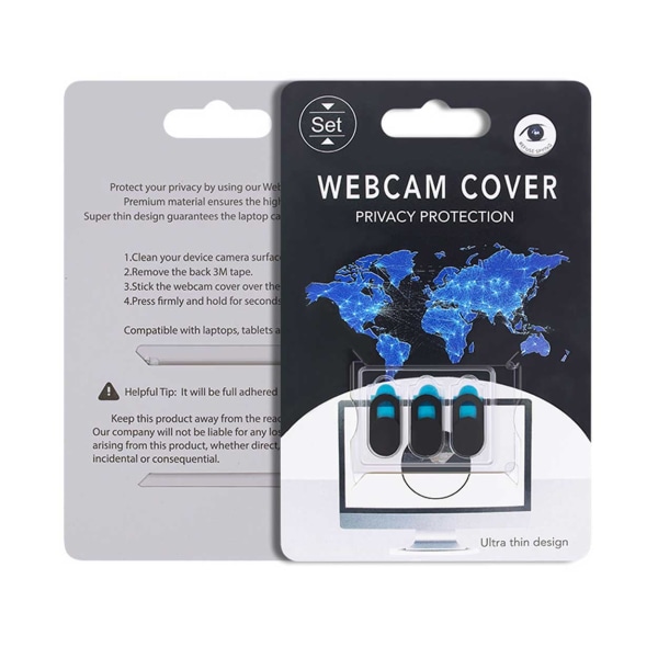 3 -pakningsbeskyttelse til webcam - webcam -dækning - Spybeskyttelse sort sort