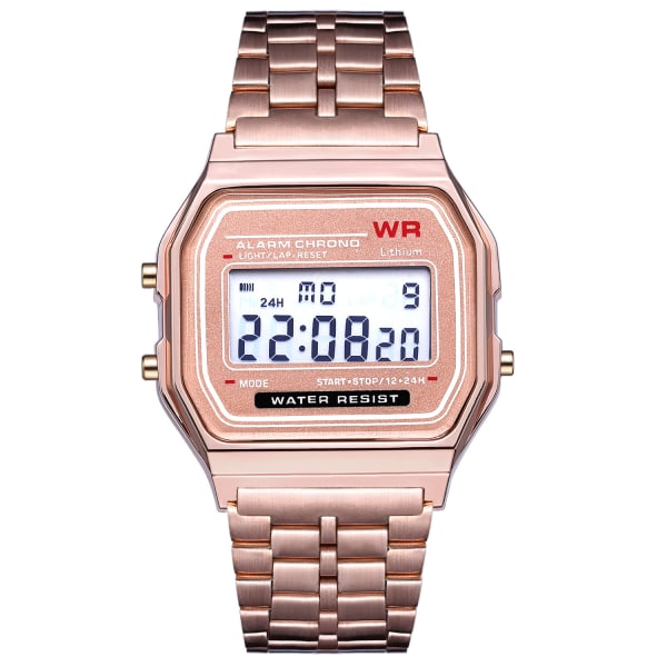 Digitaalinen vintage retro -kello rannekello Rose Gold Metal LCD