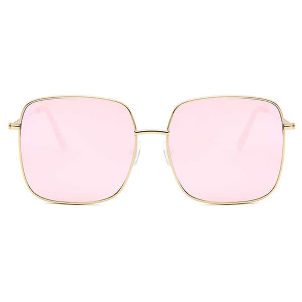 Square Metal Solbriller Gold Pink Mirror Glass + Senile String rosa