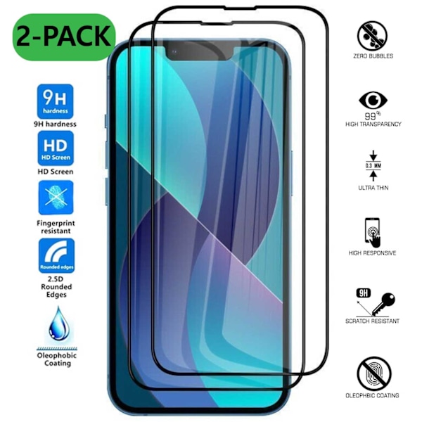 2-pakke iPhone 13 Pro HD-skærmbeskytter Carbon Fiber Tempered Glass sort